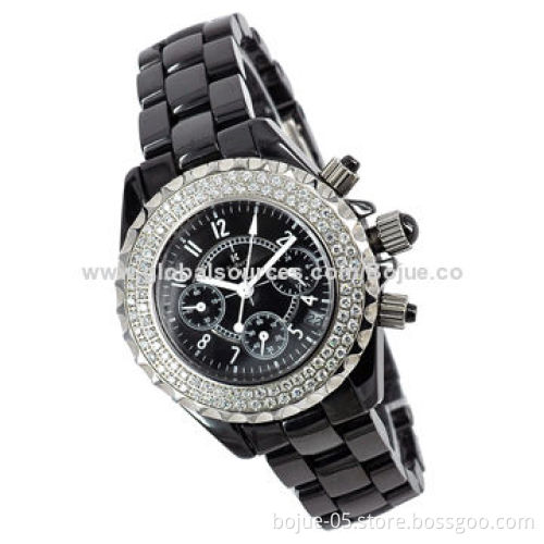 Black Ceramic Ladies' Watch, OEM Orders Welcomed